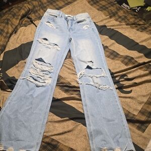 Flying Monkey Light Blue Distressed Flare Jeans